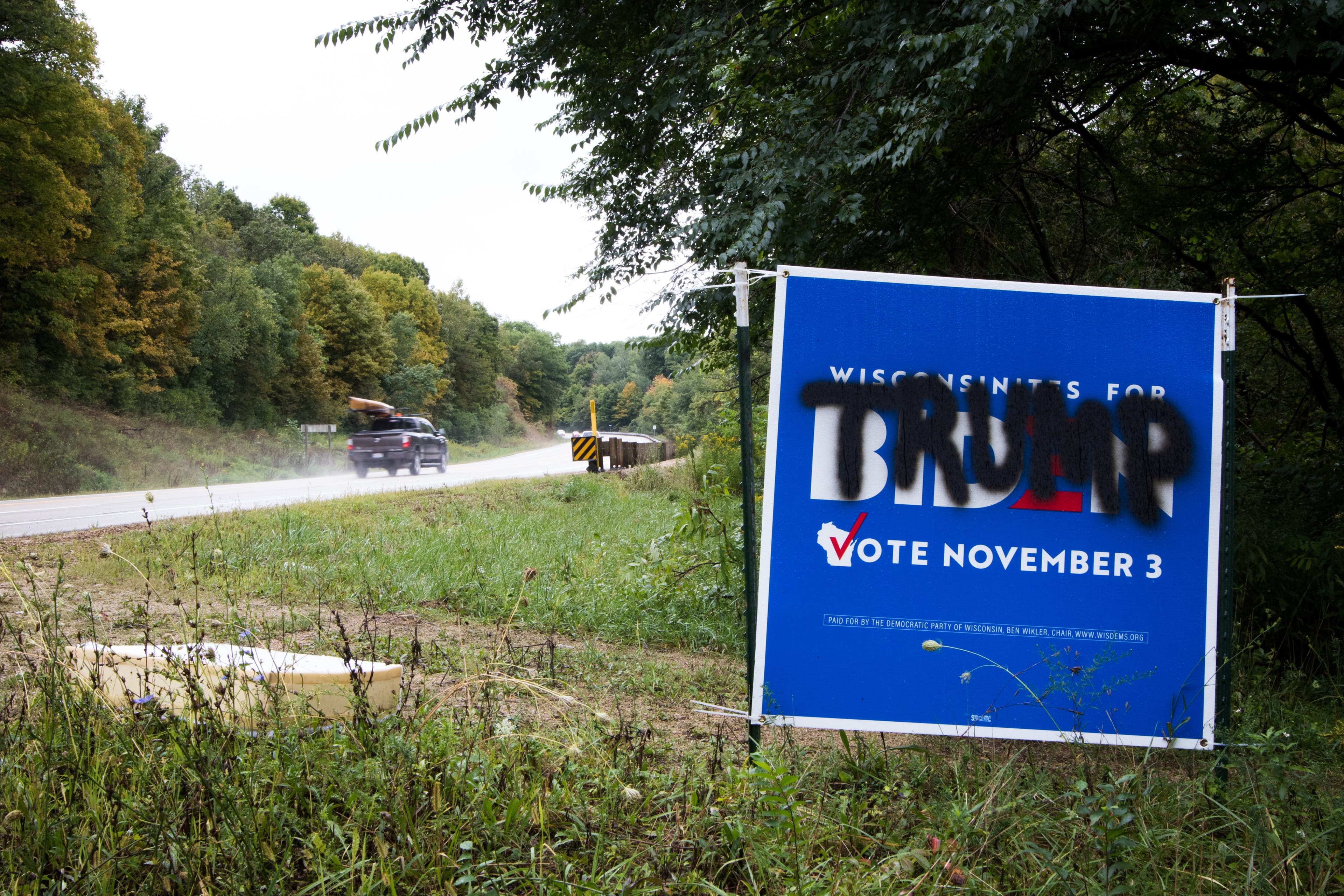 Vernon County, Wi As you leave the town of Viroqua, things turn decidely pro-Trump. The county voted majority Obama in 2012 but then flipped to Trump in 2016. (Photograph by Adnan R. Khan)