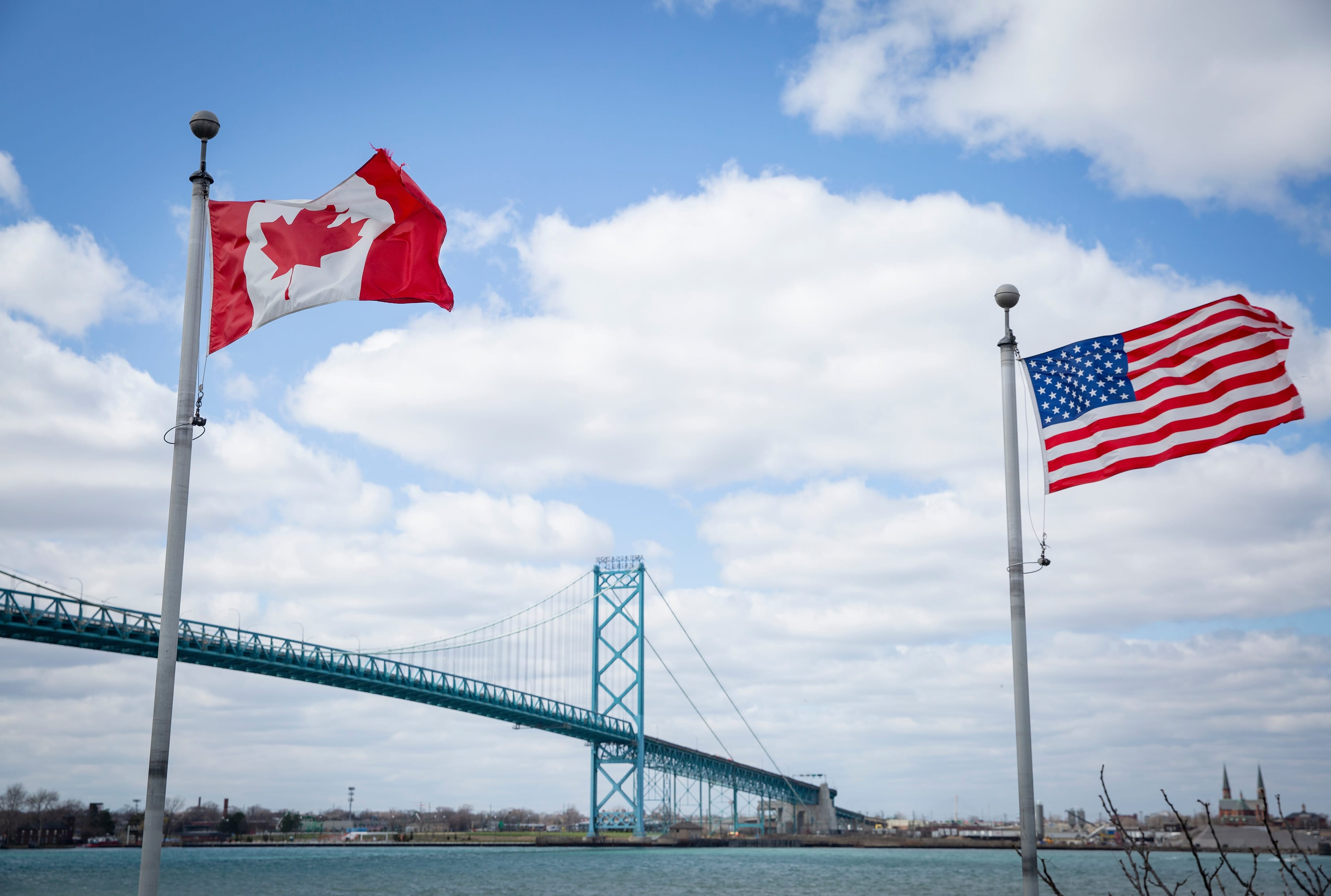 The Ambassador Bridge spans the Detroit River to connect Windsor, Ontario, to Detroit, Michigan (Tara Walton for The Washington Post via Getty Images)