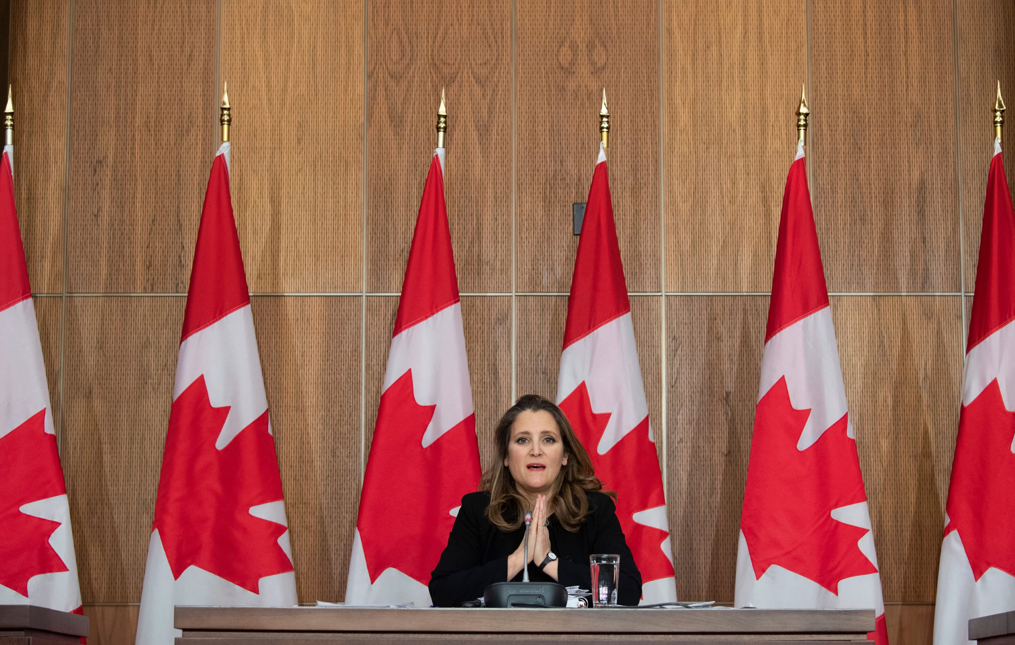 Freeland speaks about the fiscal update during a news conference in Ottawa on Nov. 30, 2020 (CP/Adrian Wyld)