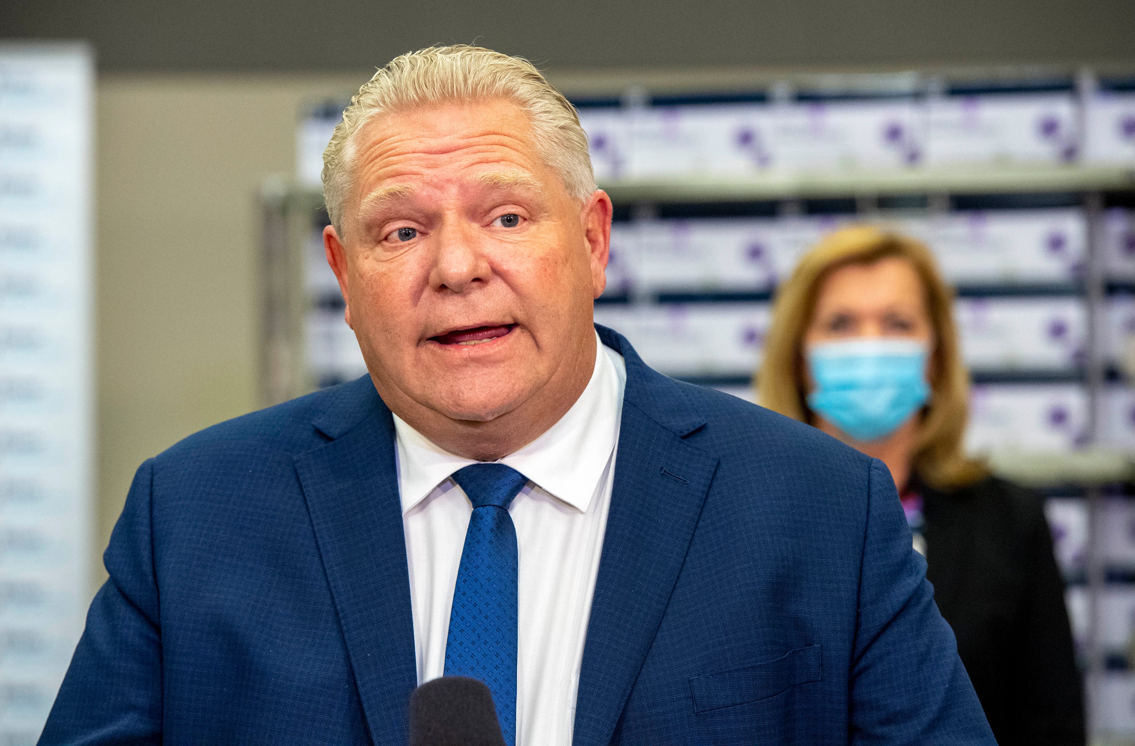 Ontario Premier Doug Ford answers questions during the daily briefing at Humber River Hospital in Toronto on Tuesday November 24, 2020. THE CANADIAN PRESS/Frank Gunn