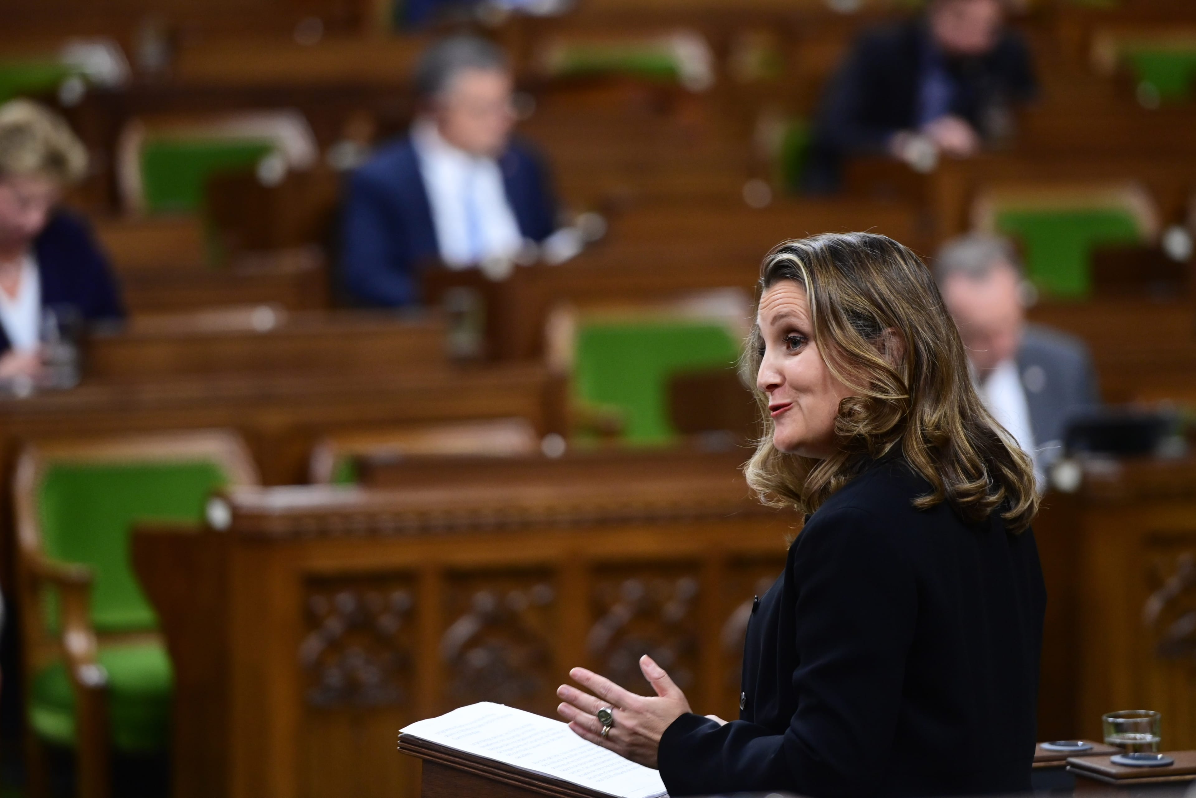 Minister of Finance Chrystia Freeland delivers the 2020 fiscal update in the House of Commons on Parliament Hill in Ottawa on Monday, Nov. 30, 2020. (Sean Kilpatrick/CP)