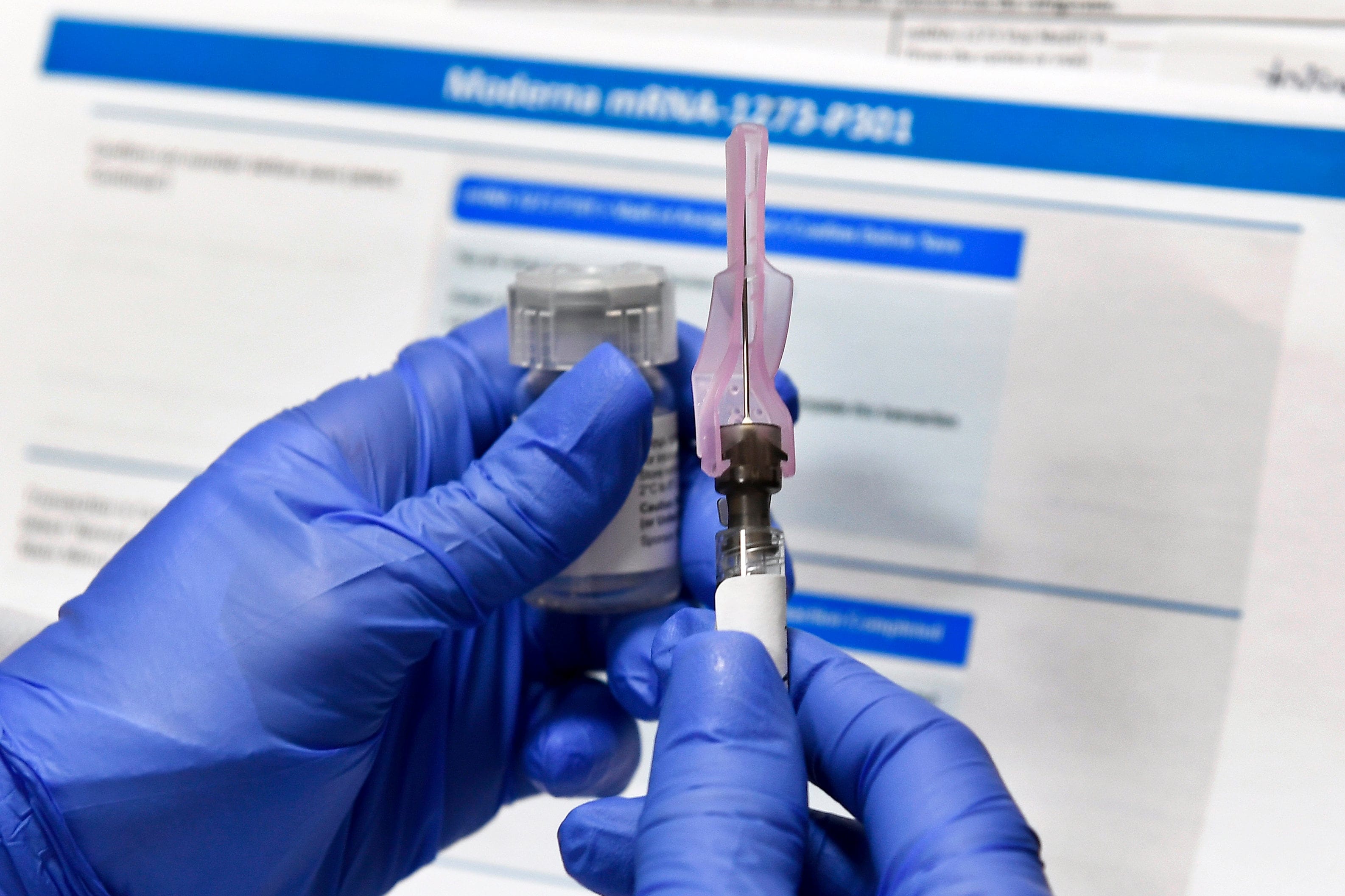 The Moderna vaccine candidate during trials. (AP Photo/Hans Pennink)