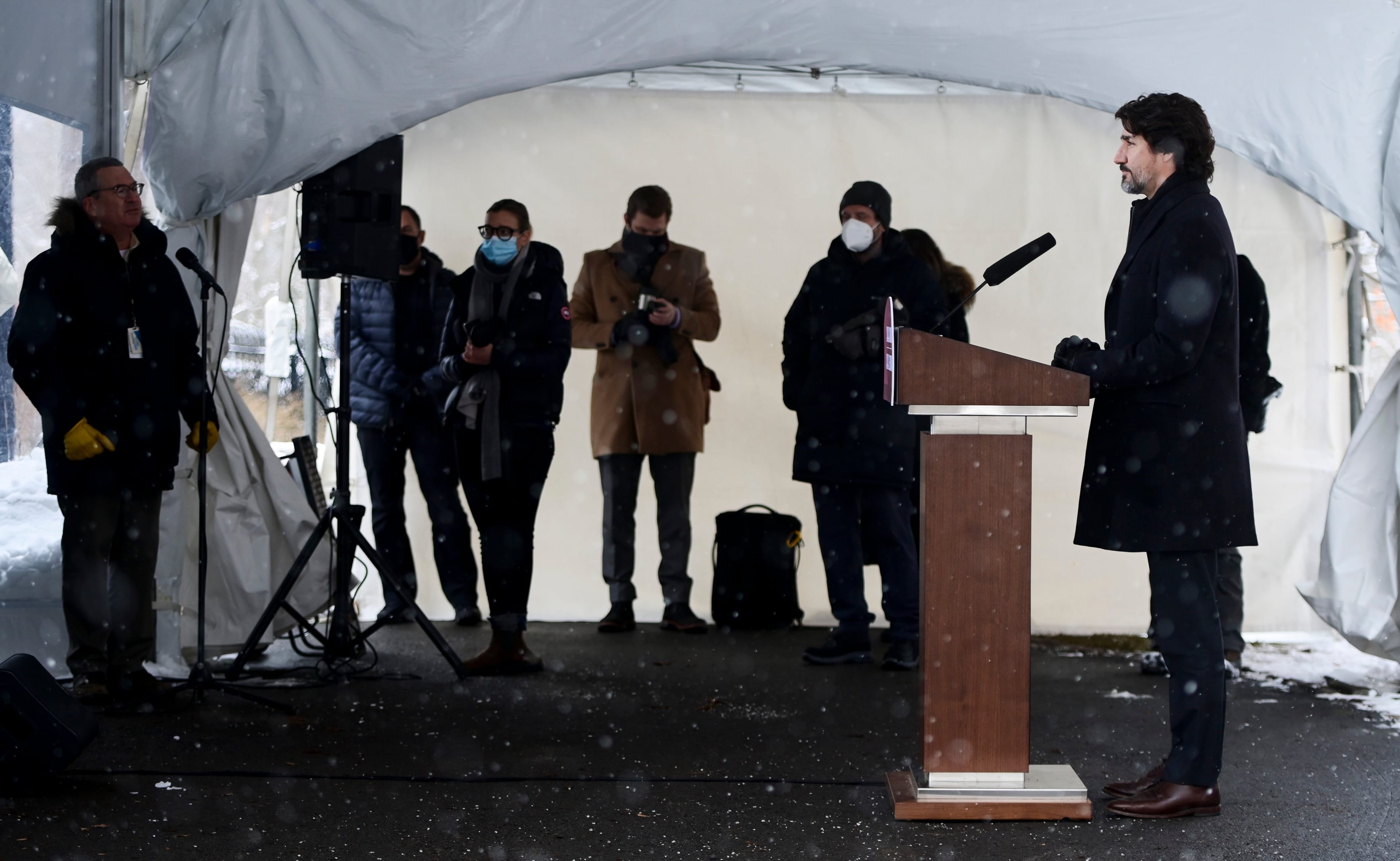 Trudeau holds a press conference at Rideau Cottage during the COVID-19 pandemic on Jan. 5, 2021 (CP/Sean Kilpatrick)