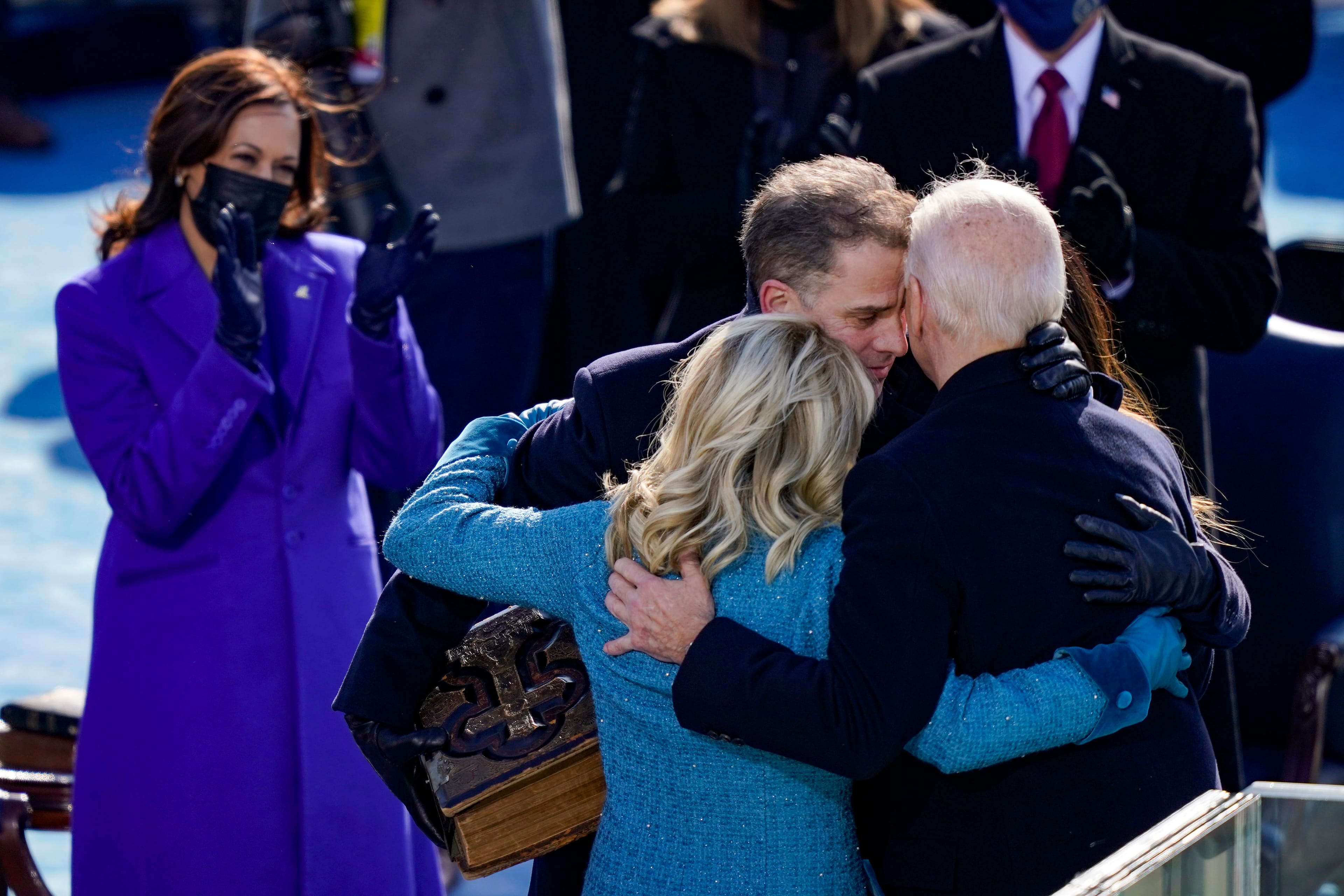 U.S. President Joe Biden embraces his family First Lady Dr. Jill Biden, son Hunter Biden and daughter Ashley after being sworn in during his inauguation on the West Front of the U.S. Capitol on January 20, 2021 in Washington, DC.  During today's inauguration ceremony Joe Biden becomes the 46th president of the United States. (Drew Angerer/Getty Images)