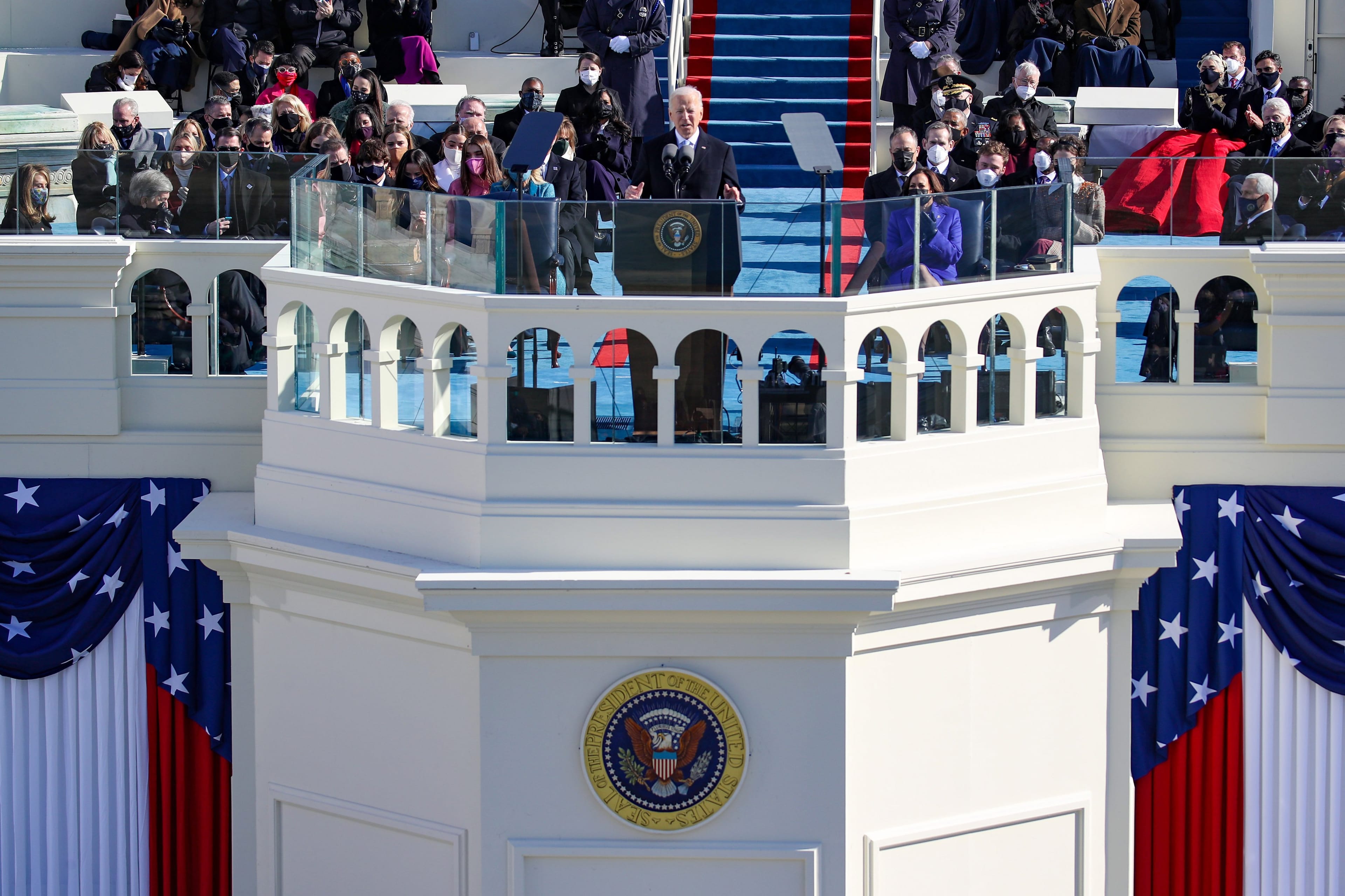 U.S. President Joe Biden delivers his inaugural address on the West Front of the U.S. Capitol on January 20, 2021 in Washington, DC. During today's inauguration ceremony Joe Biden becomes the 46th president of the United States. (Rob Carr/Getty Images)