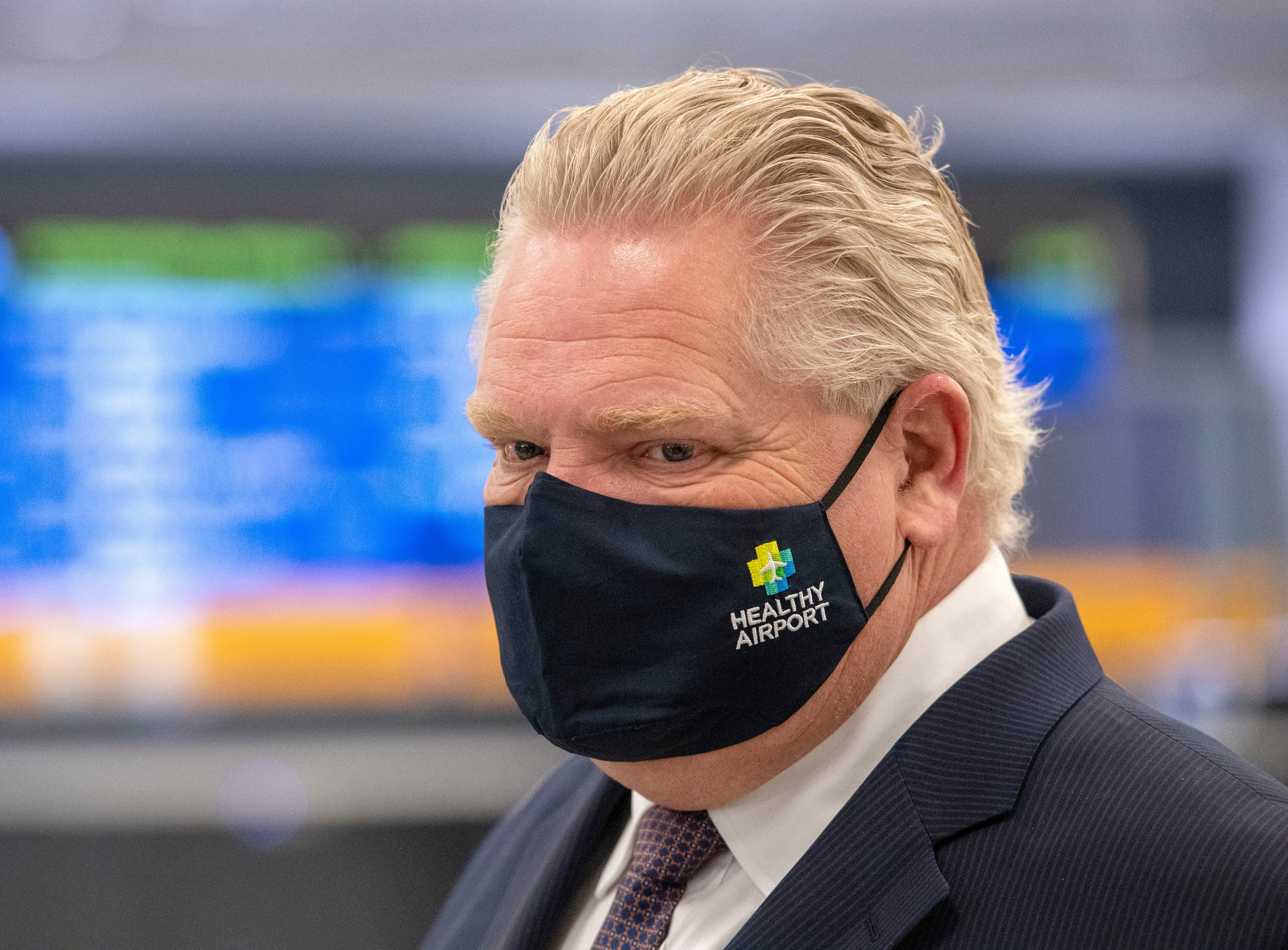 Ontario Premier Doug Ford tours the COVID-19 testing centre in Terminal 3 at Pearson Airport in Toronto on Wednesday, February 3, 2021. THE CANADIAN PRESS/Frank Gunn