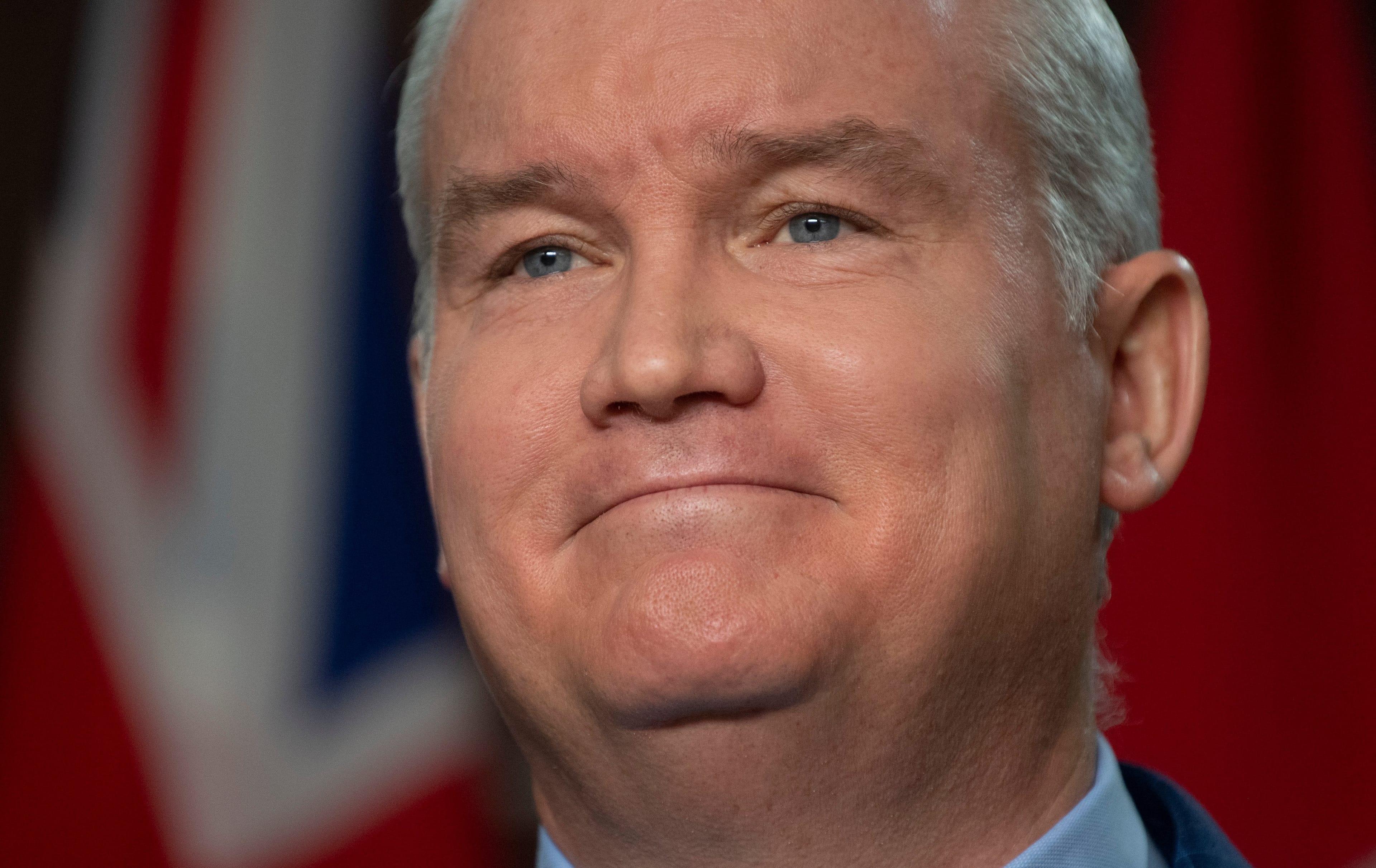 O'Toole listens to a question during a news conference on Parliament Hill in Ottawa on Feb. 4, 2021 (CP/Adrian Wyld)