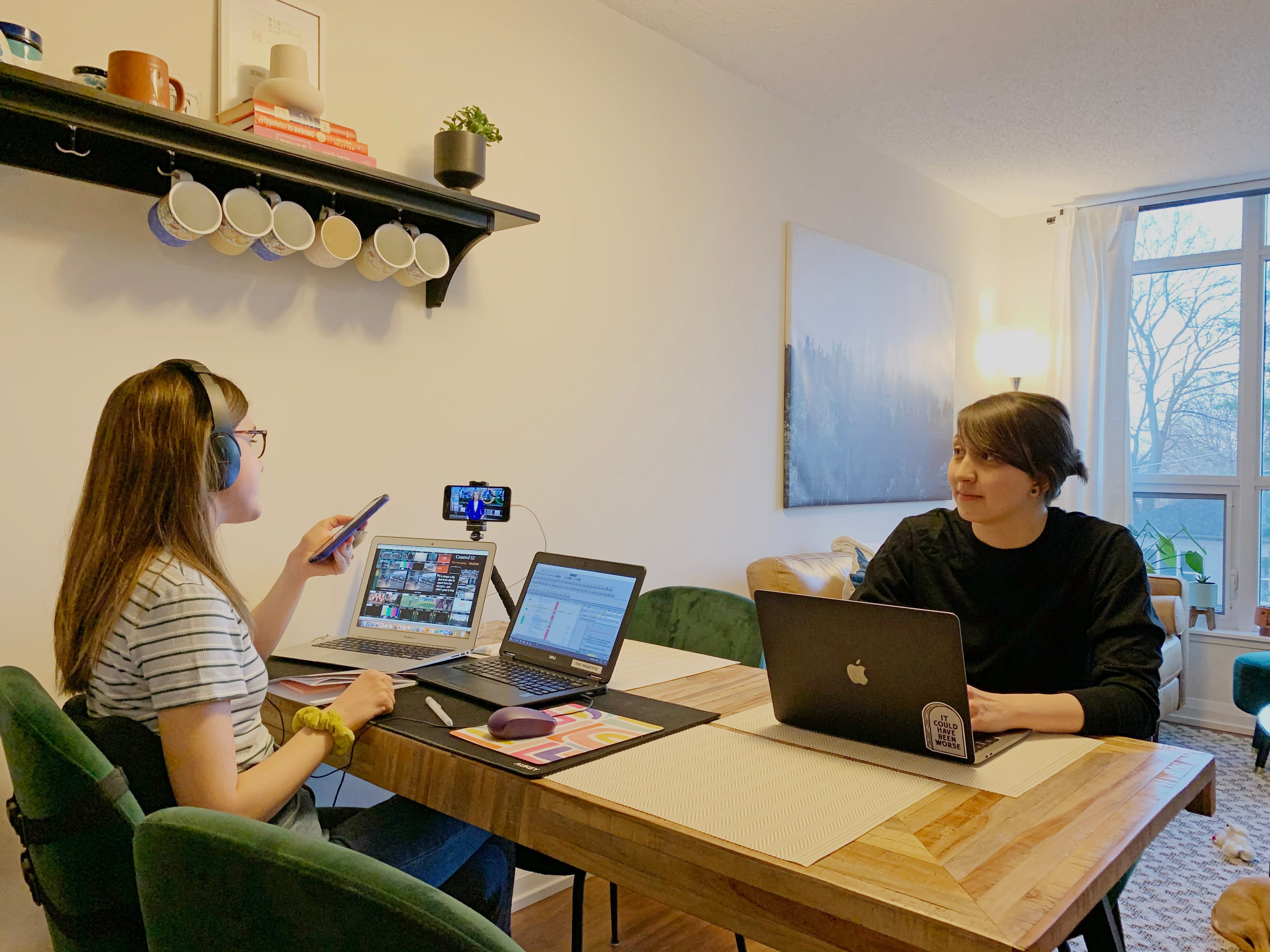 Erica Lenti and her partner Arielle work from their Toronto home in April, 2021. (Photograph by Erica Lenti)