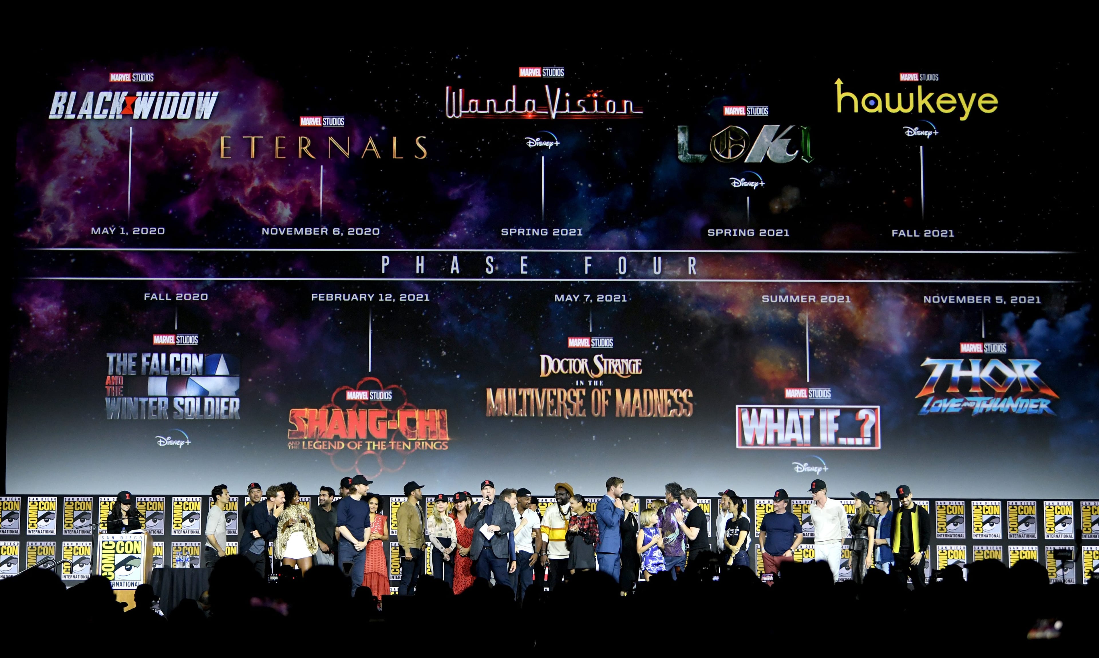 Marvel cast members attend the Marvel Studios Panel during 2019 Comic-Con International at San Diego Convention Center on July 20, 2019 (Kevin Winter/Getty Images)