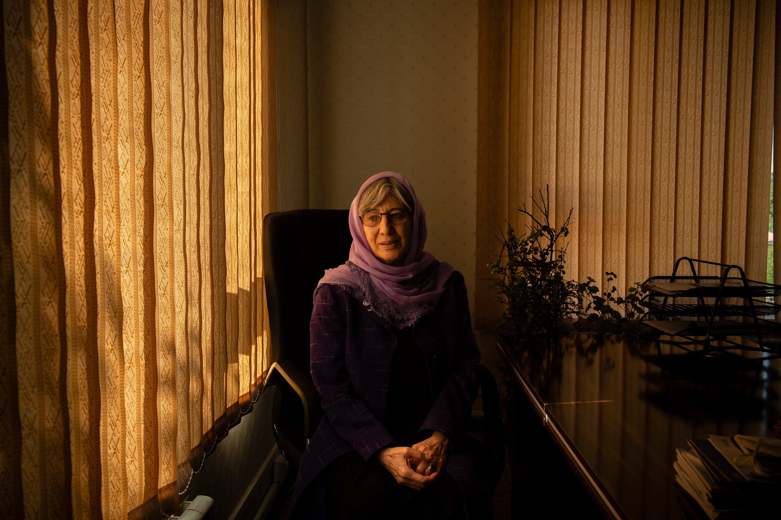 Dr. Sima Samar, head of the Afghanistan Independent Human Rights Commission (AIHRC) inside the university she founded, Gawharshad Institute of Higher Education in Kabul, Afghanistan on April 26, 2021 (Photograph by Kiana Hayeri)