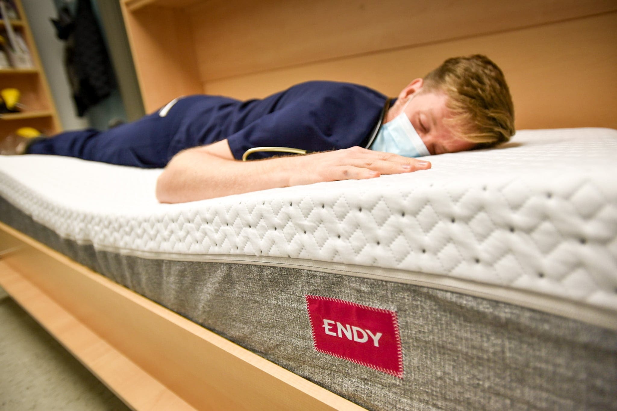 doctor sleeping on Endy matress