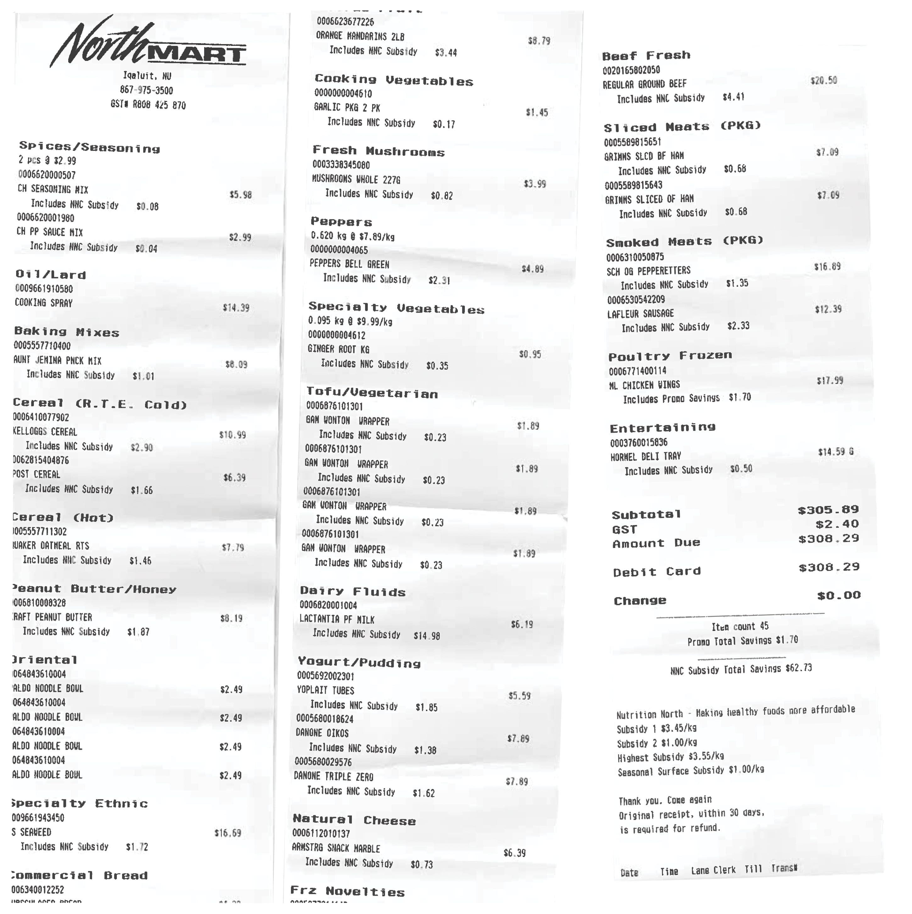 Grocery receipt from Kyra Flaherty. (Kyra Flaherty/@arcticmakeup/TikTok)