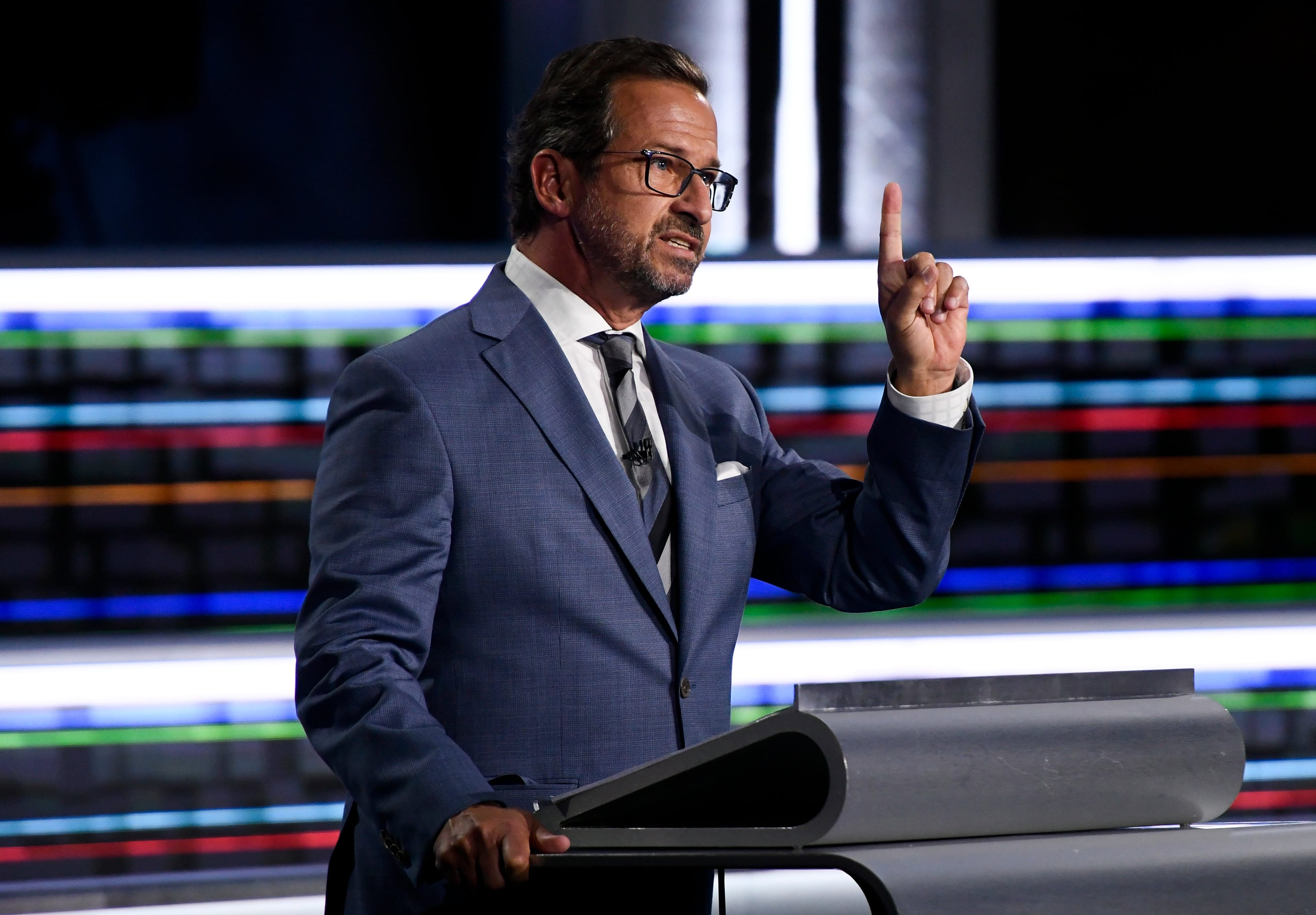 Blanchet takes part in the federal election English-language Leaders debate in Gatineau, Que., on Sept. 9, 2021 (Justin Tang/CP)