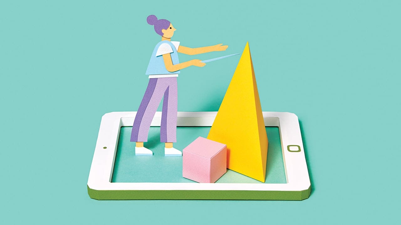 Paper art of student in tablet