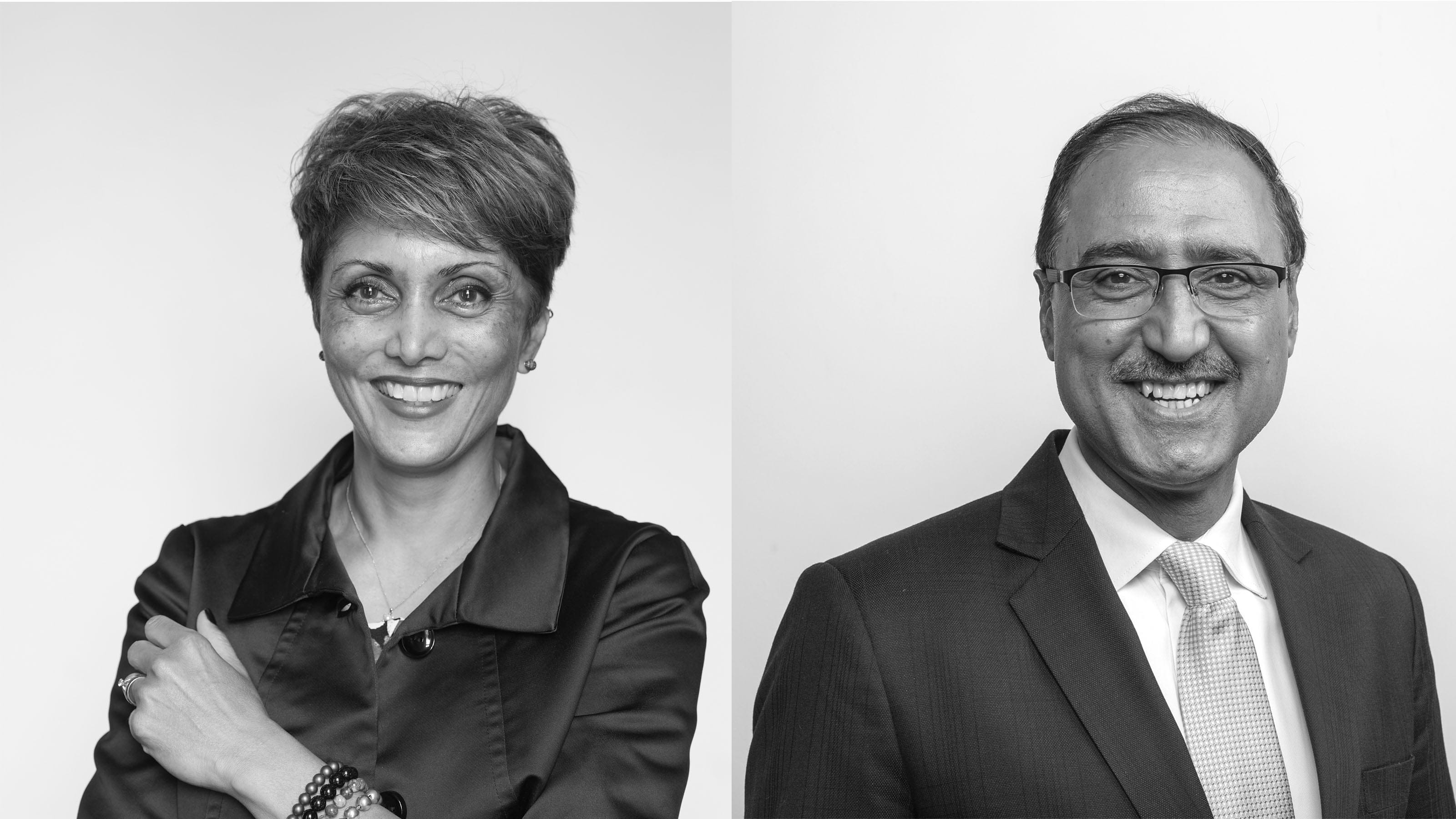 L-R: Calgary Mayor-Elect Jyoti Gondek and Edmonton Mayor-Election Amarjeet Sohi. (Photographs by Colin Way and Amber Bracken)