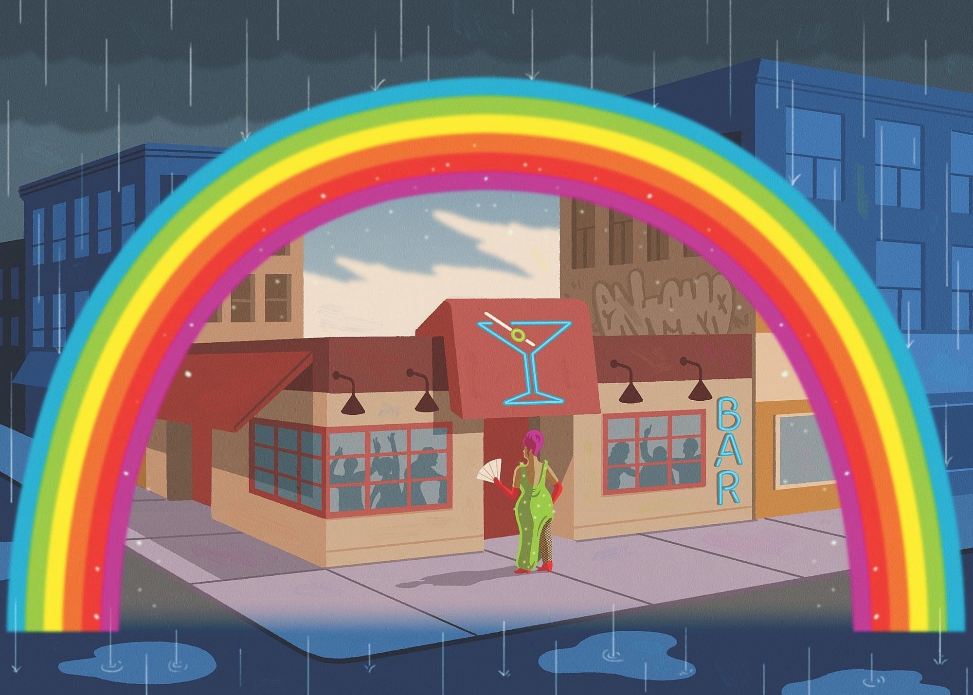 I’d love it if these bubbles started popping 
up across the country, in drag capitals like 
Toronto and in small towns alike. I’d love 
it even more if we didn’t need to use them.” (Illustration