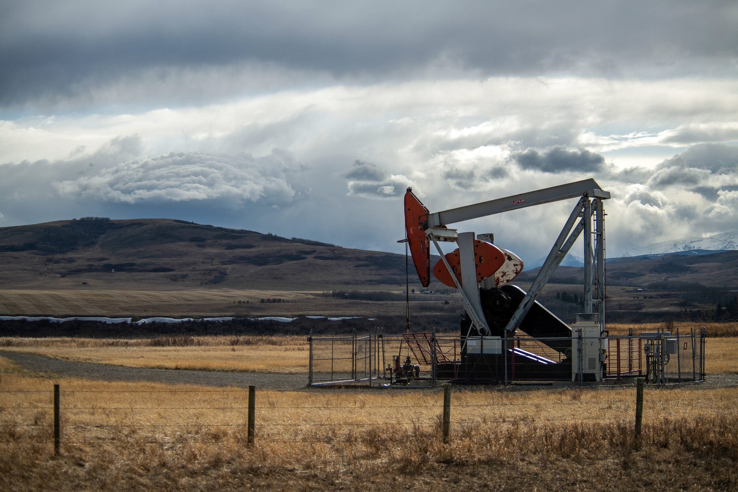 An oil rig in a field