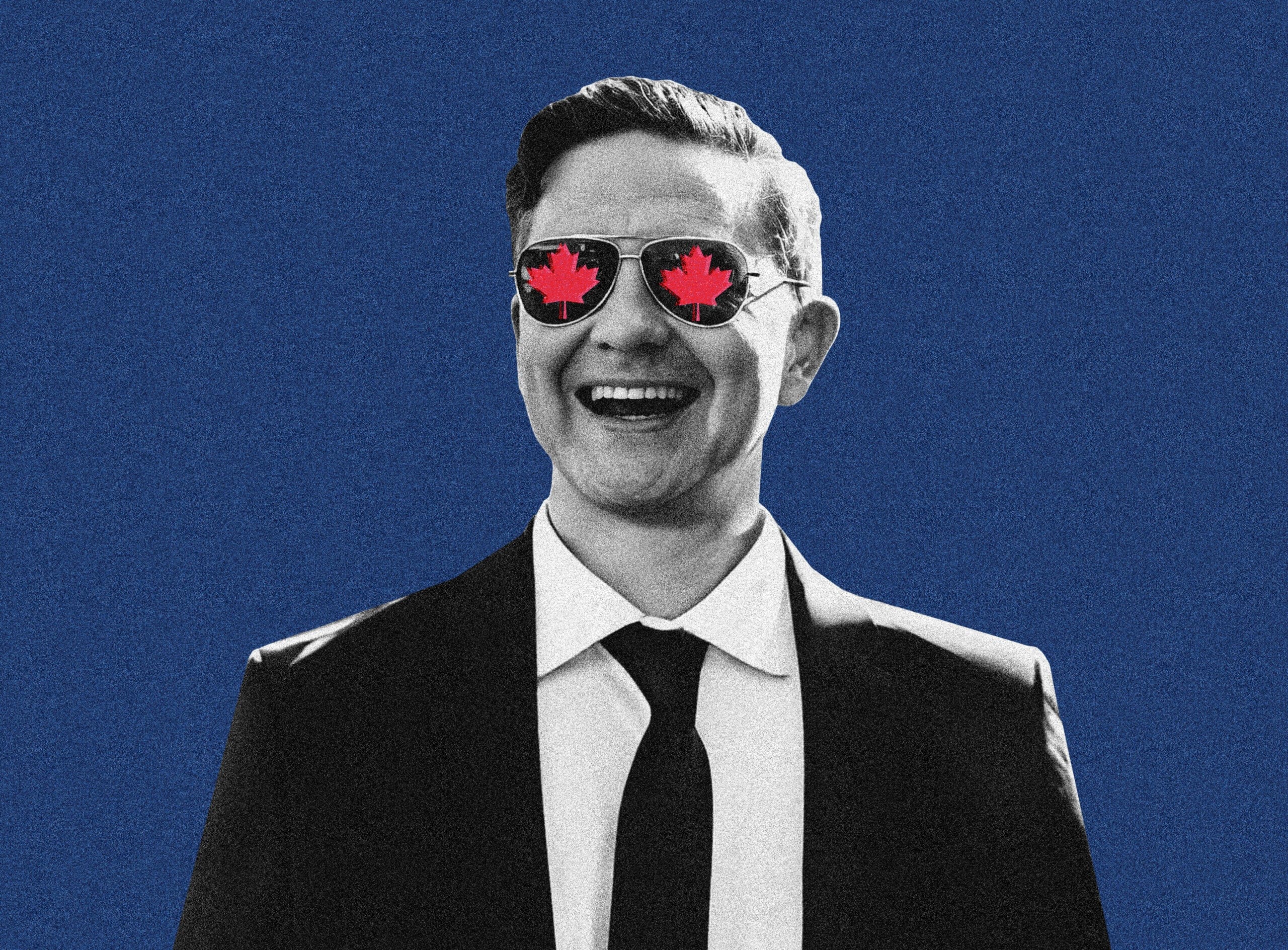 Pierre Poilievre with maple leaves in his sunglasses