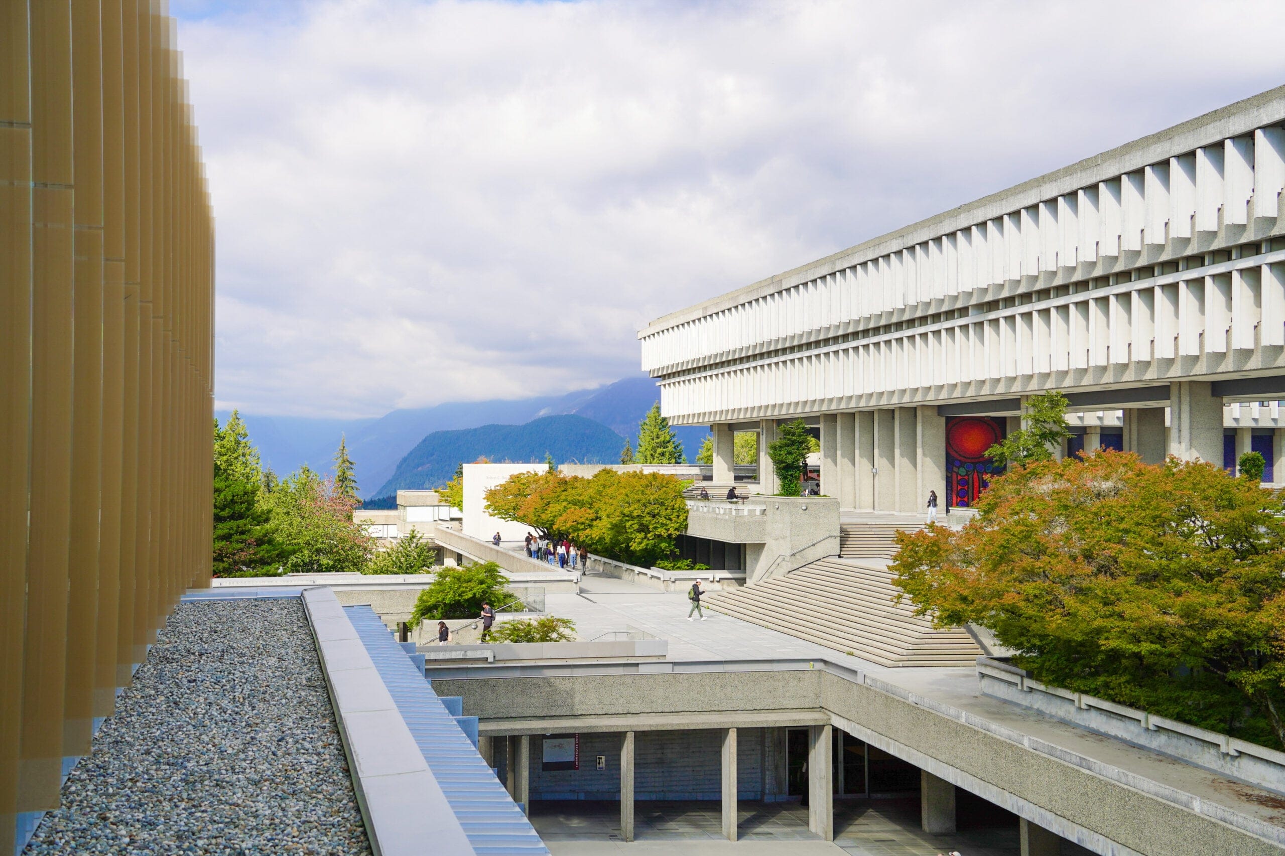 concrete university buildings overlooking mountains