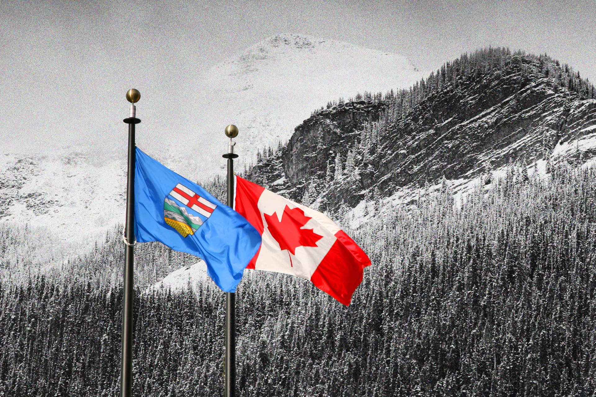 An Alberta flag beside a Canada flag