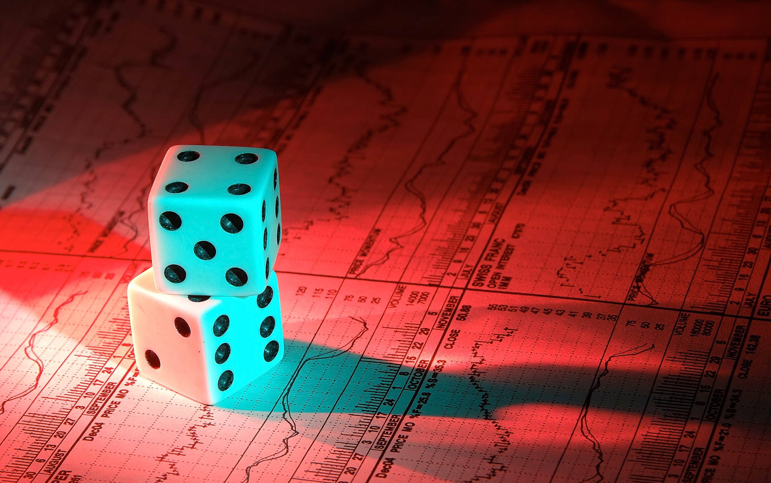 Photo of Dice With Colored Lighting.