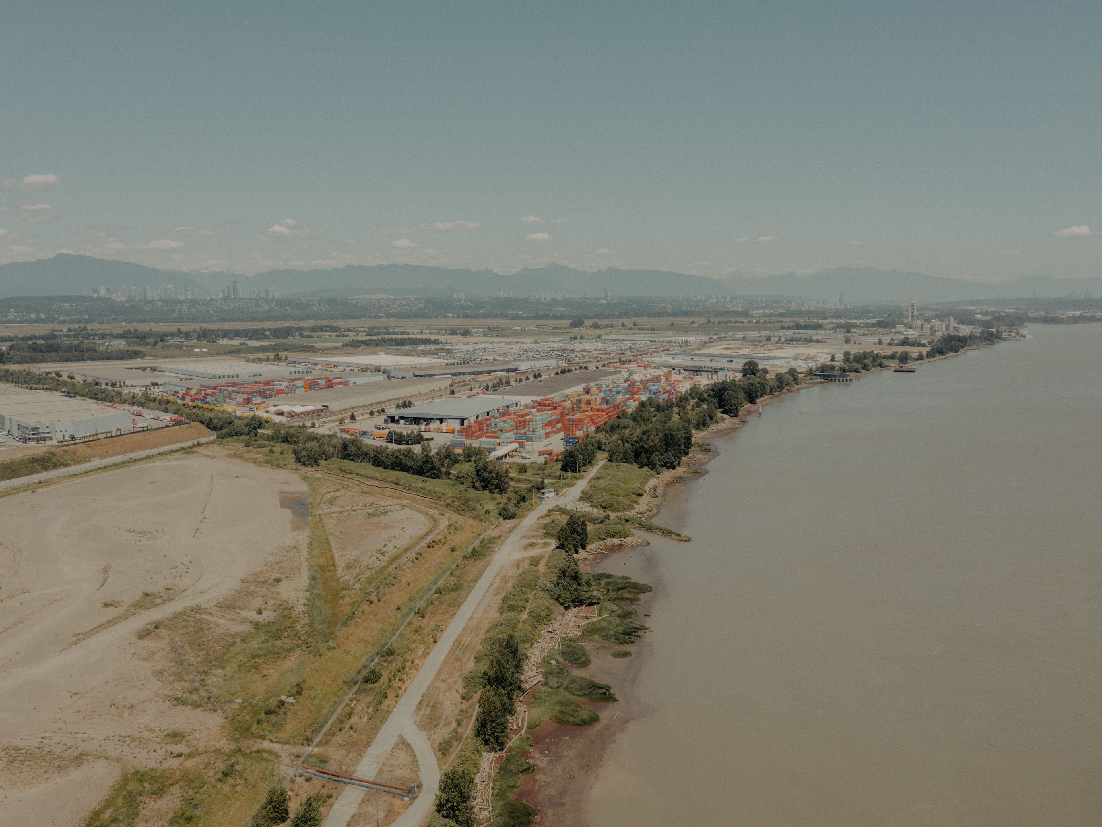 Industrial land along the north side of the Fraser River in Richmond, B.C.