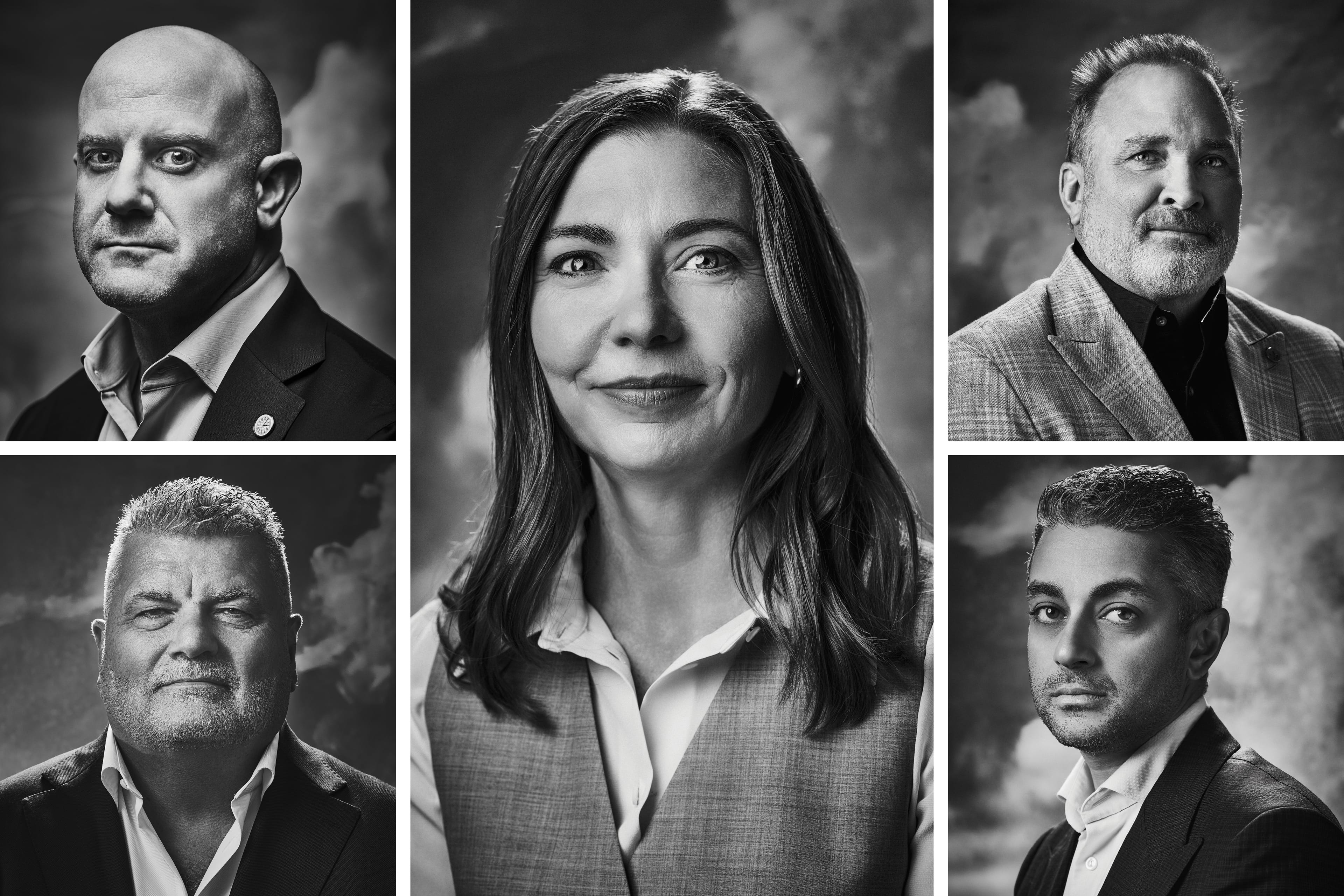 A collage of several black-and-white portraits
