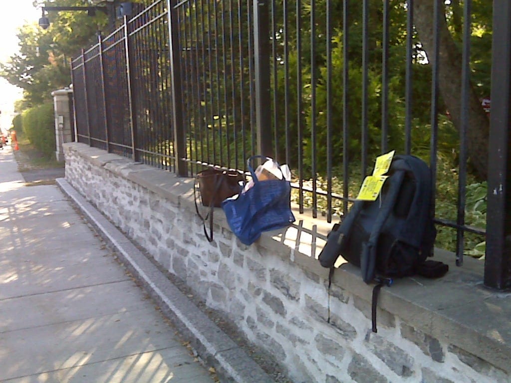At one point, a security guard came over, surveyed this scene, and asked me and the Globe's Heather Scoffield, "Do these belong to you young ladies?" To which I replied, "Yes, although one also belongs to that young gentleman," and gestured vaguely at David Akin. "Alright, then," he said, and headed back behind the gates, presumably reassured that there was no need to bring out the sniffer dogs and the remote stuff-exploder thingy.