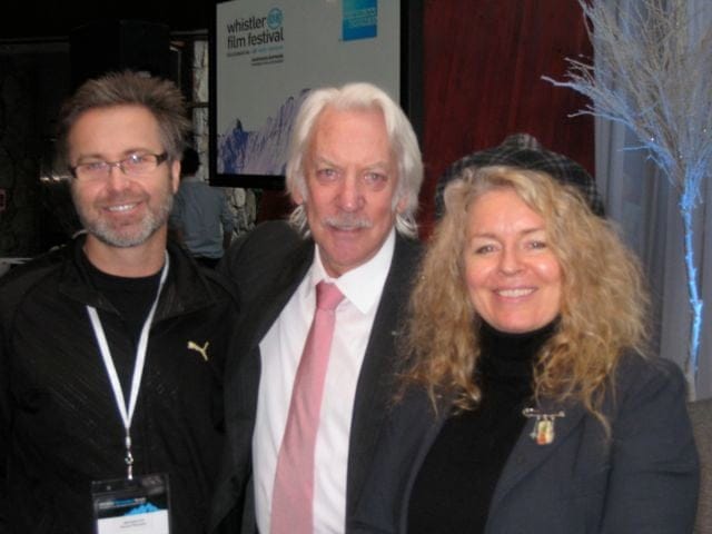 Jim Donovan (left) with Borsos jury members Donald Sutherland and Patricia Rozema • photo by Brian D. Johnson