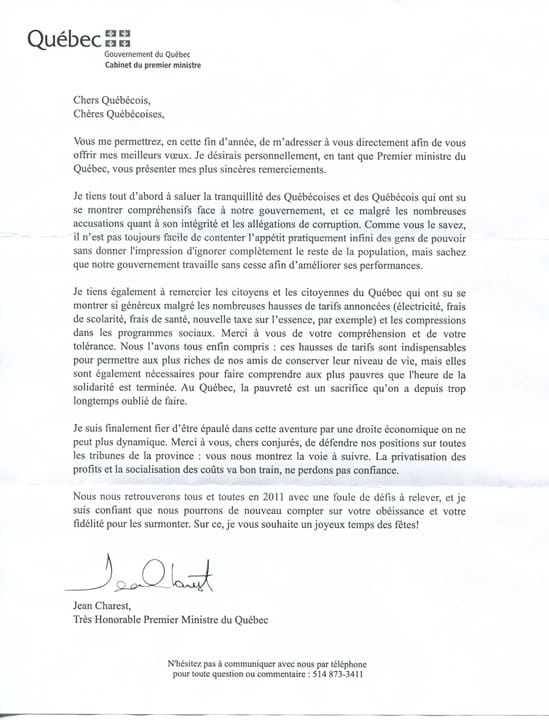Fausse lettre Charest