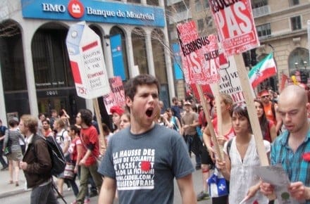 Red squares of fabric are the symbol of the student movement