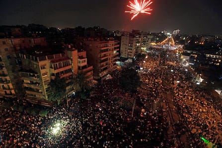 Fireworks light the sky moments after Egypt's military chief announces president Mohamed Morsi has been removd from power outside the presidential palace in Cairo, Egypt, Wednesday. (Nariman El-Mofty/AP)
