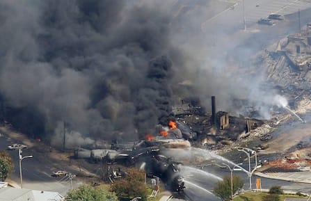 The wreckage of a train is pictured after explosion in Lac Megantic