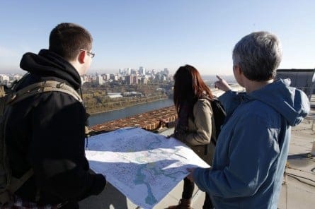 Urban Planning students at the University of Alberta overlooking Edmonton (Chris Bolin)