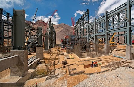 Construction progresses at Barrick Gold's gold processing plant at the Pacua-Lama mine in Argentina