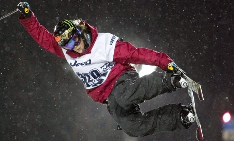 Sarah Burke flying out of the SuperPipe at the Winter X Games 13 (Nathan Bilow/AP)