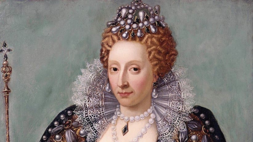 Portrait of Queen Elizabeth I. Oil on panel, late 17th century or later. 33 1/2 x 26 3/8 inches. Located in the National Portrait Gallery, London, England, UK. --- Image by © Corbis