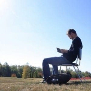 A student reading at Simon Fraser University (Simon Hayter)