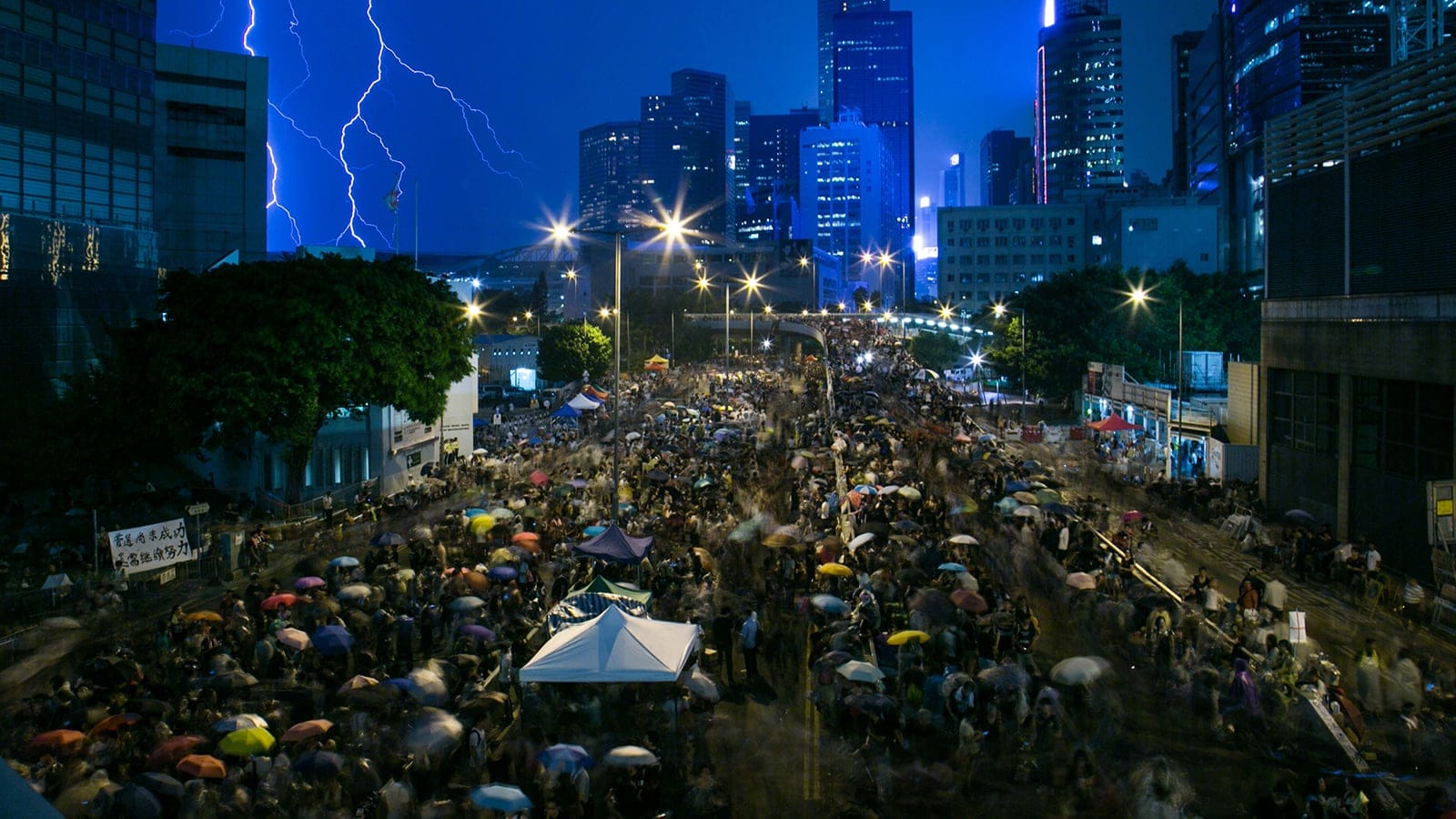 Demonstrators gather outside the central government complex in Hong Kong