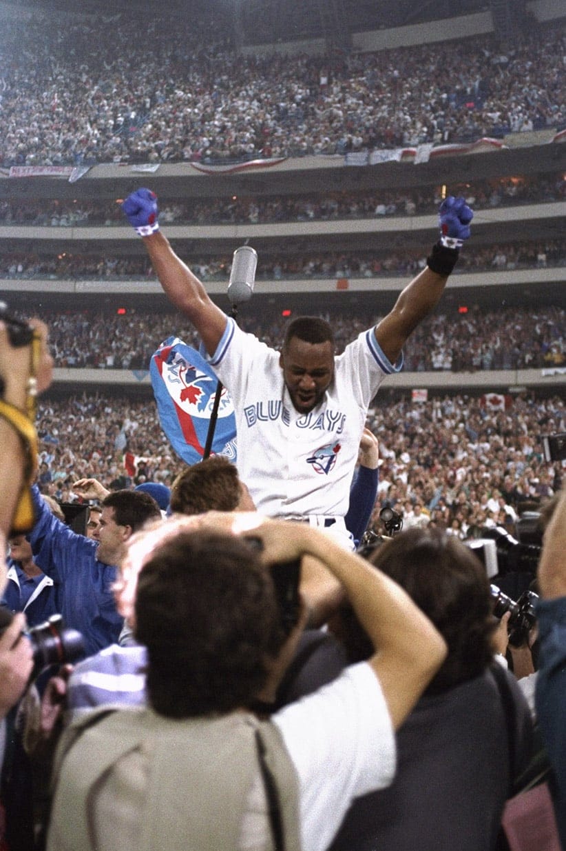 The Toronto Blue Jays’ Joe Carter celebrating after hitting the title-winning home run in the 1993 World Series. (John Iacono/Sports Illustrated/Getty Images)