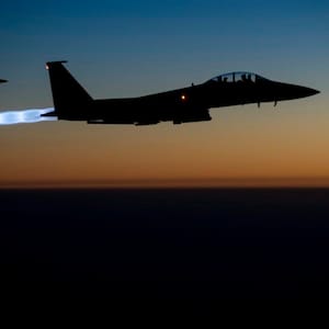 A pair of U.S. F-15E Strike Eagle flies over northern Iraq on Tuesday Sept. 23, 2014. THE CANADIAN PRESS/AP, U.S. Air Force, Matthew Bruch