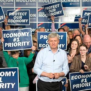 Conservative leader Stephen Harper a rally Monday, September 21, 2015 in Peterborough ON. Ryan Remiorz/CP