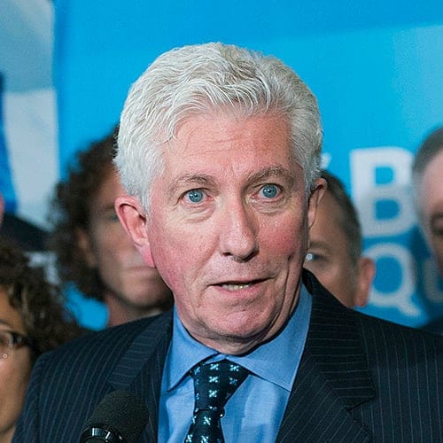 Bloc Quebecois leader Gilles Duceppe speaks at a news conference where he spoke about the Trans-Pacific Partnership deal during a federal election campaign stop in Montreal, Que., Monday, October 5, 2015. (Graham Hughes/CP)