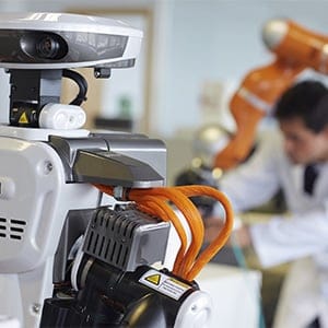 Humanoid robot for automotive assembly tasks in collaboration with people and LWR robot, using haptic teleoperation with force feedback Safety in human-robot cooperation Industry, Tecnalia Research, San Sebastian, Basque Country, Spain. (Javier Larrea/Getty Images)