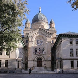 Exterior and on-site views of the college which is in a former nunnery in downtown Montreal. The main entrance of he nunnery which is now used as the Sherbrooke st. entrance of the college. (Photograph by Roger Lemoyne)