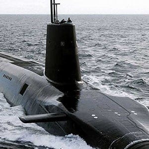 Nuclear-armed submarines from Britain and France collided deep under the Atlantic Ocean earlier this month, causing damage to both vessels but releasing no radioactivity, a British official said Monday, Feb. 16, 2009. The HMS Vanguard, Britain's first Trident class nuclear-armed submarine, and the French Le Triomphant submarine, which was also carrying nuclear missiles, both suffered minor damage
(Rex Features/CP)