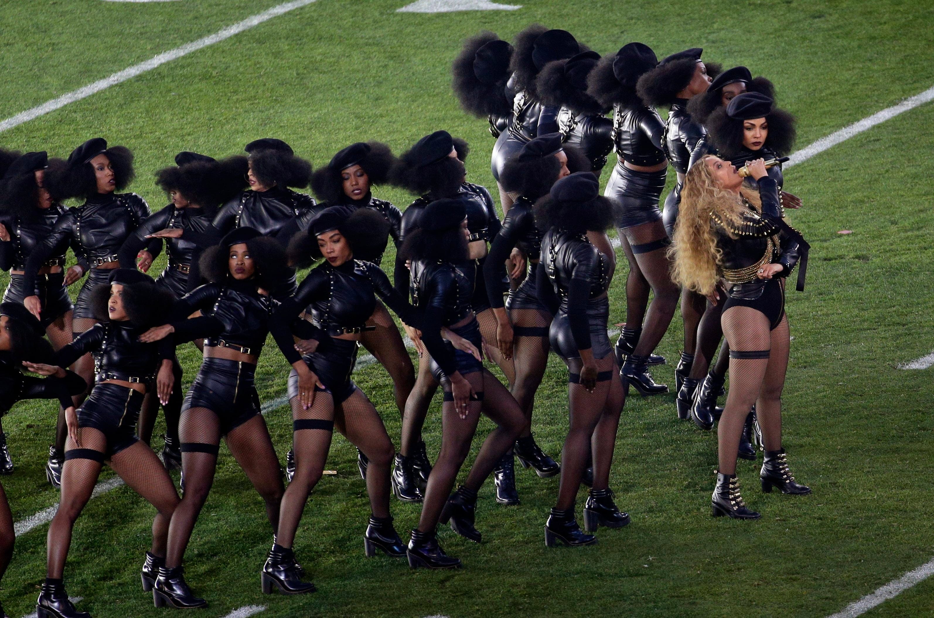 Beyoncé performs during halftime of the NFL Super Bowl 50 football game Sunday, Feb. 7, 2016, in Santa Clara, Calif. (AP Photo/Charlie Riedel)