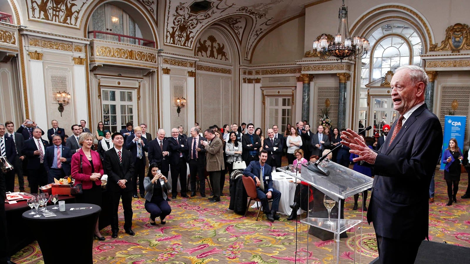 Former prime minister Jean Chretien shares remarks at the Maclean's Welcome to the Hill event at the Fairmont Chateau Laurier in Ottawa February 23, 2016. Photograph by Blair Gable