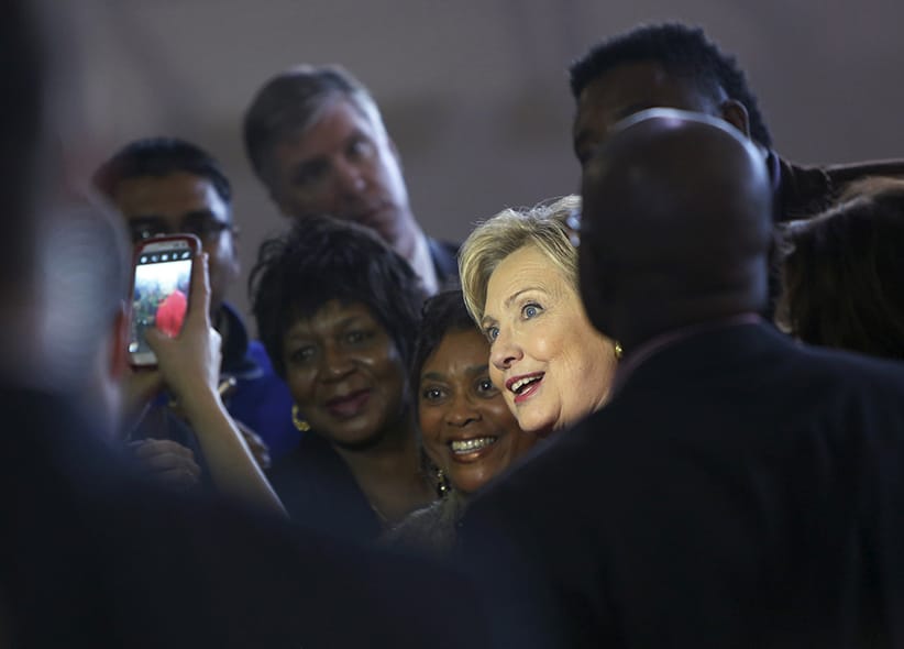 Democratic U.S. presidential candidate Hillary Clinton greets supporters after a forum at Denmark-Olar Elementary School in Denmark, South Carolina, February 12, 2016. (Jonathan Ernst/Reuters)