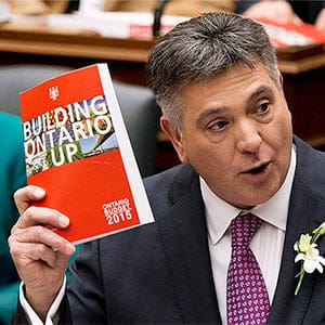 Finance Minister Charles Sousa delivers the tabling of the budget at Queen's Park in Toronto on Thursday, April 23, 2015. (Nathan Denette/CP)
